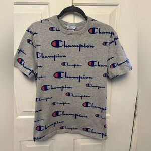 Grey Champion logo t shirt men’s small. Heathered grey w/navy/red logo.Very nice